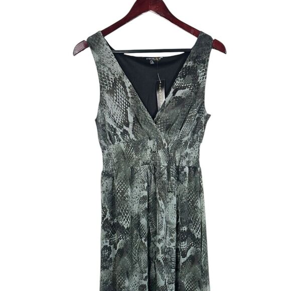 NWT Anthropologie Chaudry Maxi‎ Dress Snake Print Sleeveless Lined silver sz M - Picture 3 of 11